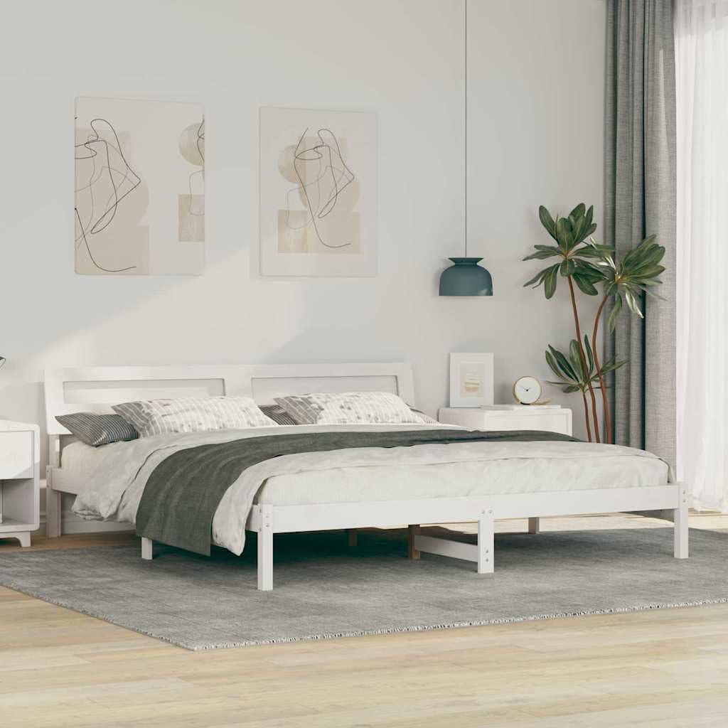 Lite drewno sosnowe platformowy z zagłówkiem biały 200 x 200 cm