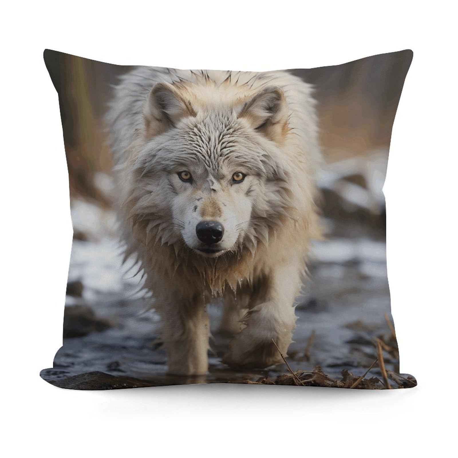 VstaDank Decorative Walking Wolf Throw Pillow Covers Luxury Soft Pillowcases Fluffy Plush Accent Pillow Cases Personalized Square Lumbar Pillows Shells for All Seasons 18" X 18"