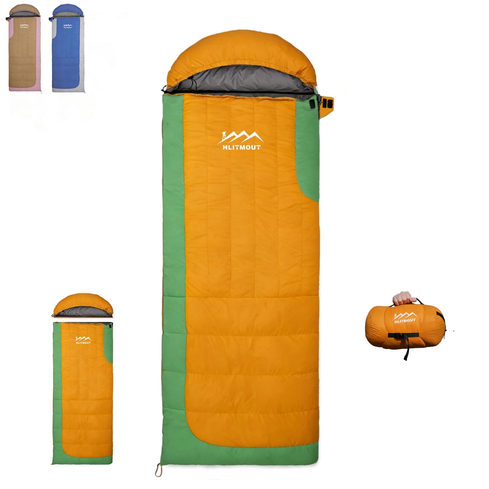 HLITMOUT Daunen Deckenschlafsack für 3~4 Jahreszeiten Trekking | Leichter Kleines Packmaß,680FP Daune,abnehmbare Kapuze,camping und Wandern