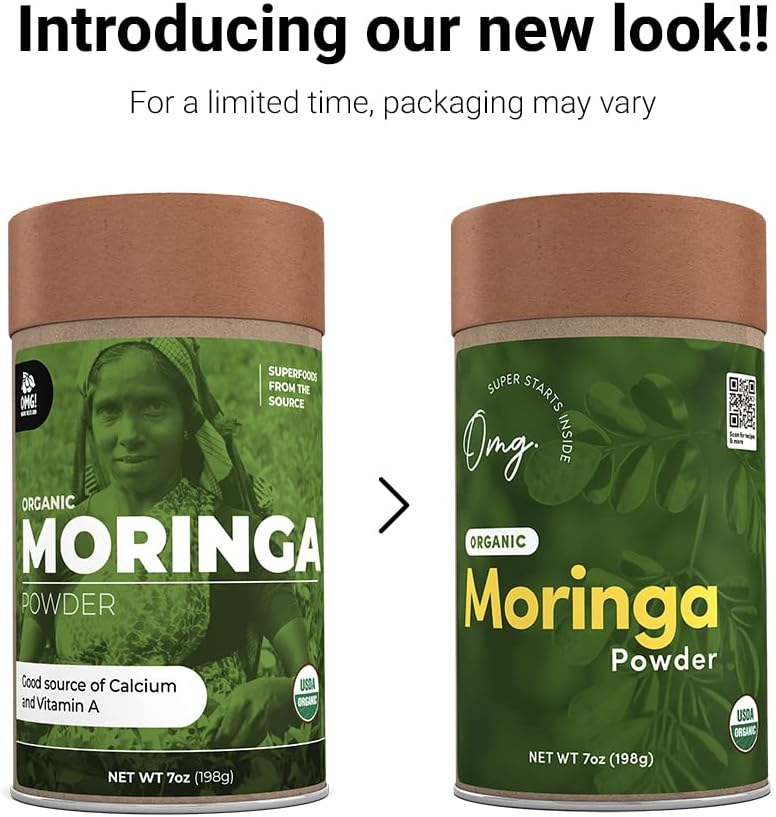 OMG! Superfoods Organic Moringa Powder - 100% Pure, USDA Certified Organic - Good Source of Calcium, Iron, Vitamin A, Vitamin E & More! - 7 Ounces (1 Package)