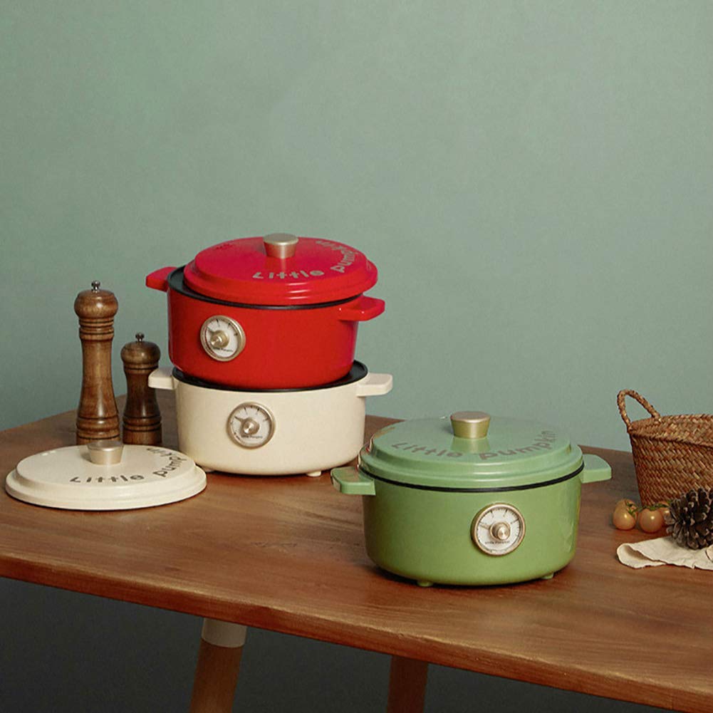 Elektrische multicooker Slowcooker van 2 liter met 3 warmtestanden en warmhoudfunctie Kleine koekenpan Hot Pot Soeppan, wit met gestoomd rooster