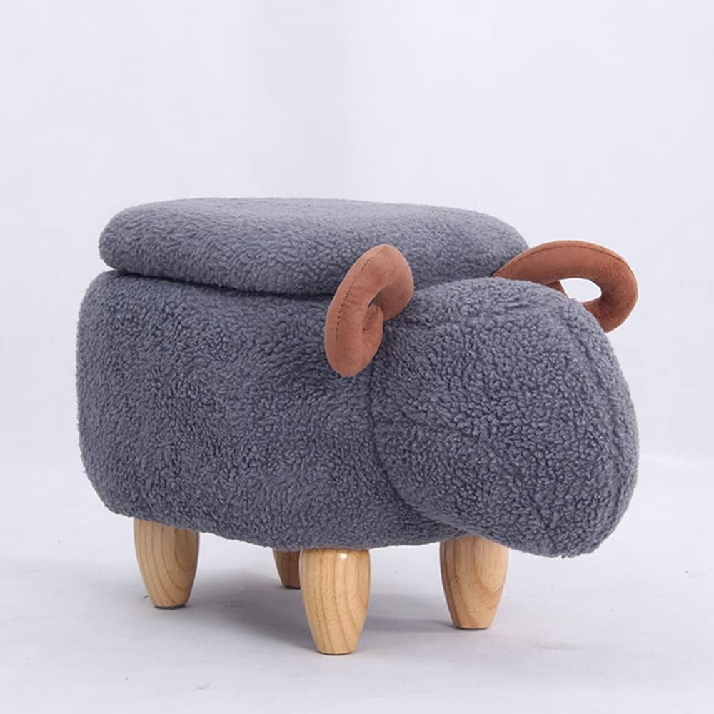 Seat Height Dark Animal Shape Storage Footstool - Cute Animal Upholstered Stool for Nursery Bedroom Playroom and Living Room Decor (B 63X36X34CM)