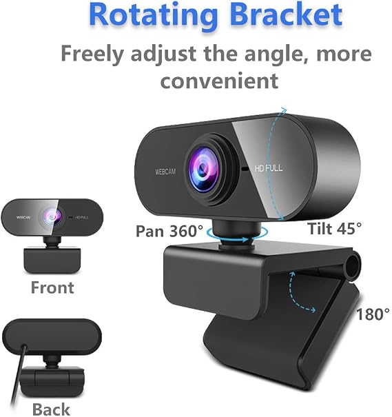 Webcam for PC with Microphone, HD 1080P Streaming Web Cam for PC,MAC, Laptop,Plug and Play USB Camera for Youtube,Skype Video Calling,Face Cam for Studying,Conference,Gaming with Rotatable Clip