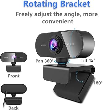 Webcam for PC with Microphone, HD 1080P Streaming Web Cam for PC,MAC, Laptop,Plug and Play USB Camera for Youtube,Skype Video Calling,Face Cam for Studying,Conference,Gaming with Rotatable Clip