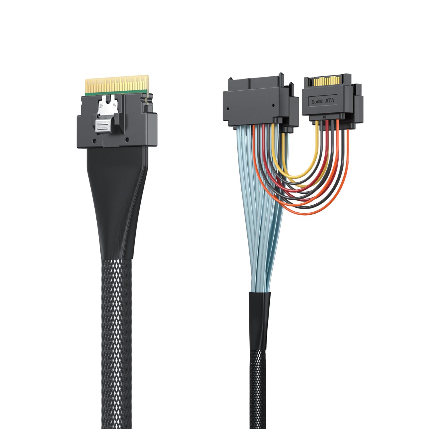 10Gtek SlimSAS to Dual U.2 Adapter Cable, SFF-8654 8i to 2xSFF-8639 with 15pin SATA Power, PCIe 4.0 85-ohm, Silver Plated AWG30 Twinax for High-Speed NVMe SSD, 0.75~0.8m(2.46~2.62ft)