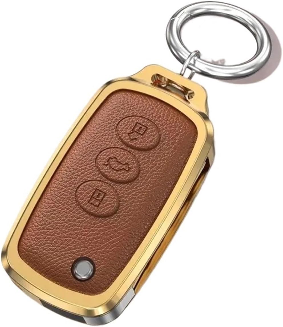 Car Key Cover Case Aluminum Alloy+Leather Compatible For Bentley And Old Style Keychain Shell Buckle Bag(Style 4)