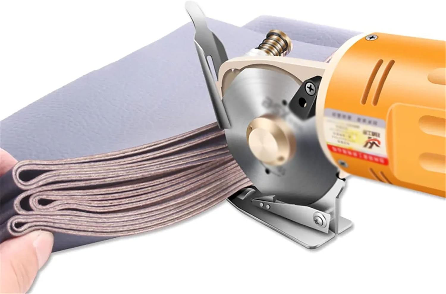 Electric Rotary Cutter, Multi-Layer Electric Fabric Scissors, with Built-in Sharpening Function and Liftable Guard, 25mm/1 inch Thickness Cutting Machine, for Fabric Leather Cloth, Yellow