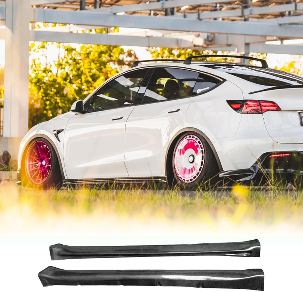 Carbon Fiber Side Skirts for Tesla Model Y 2019-2024 4-Door Under Door Rocker Panels Valance Extension Lip Factory Outlet Model Y Accessories