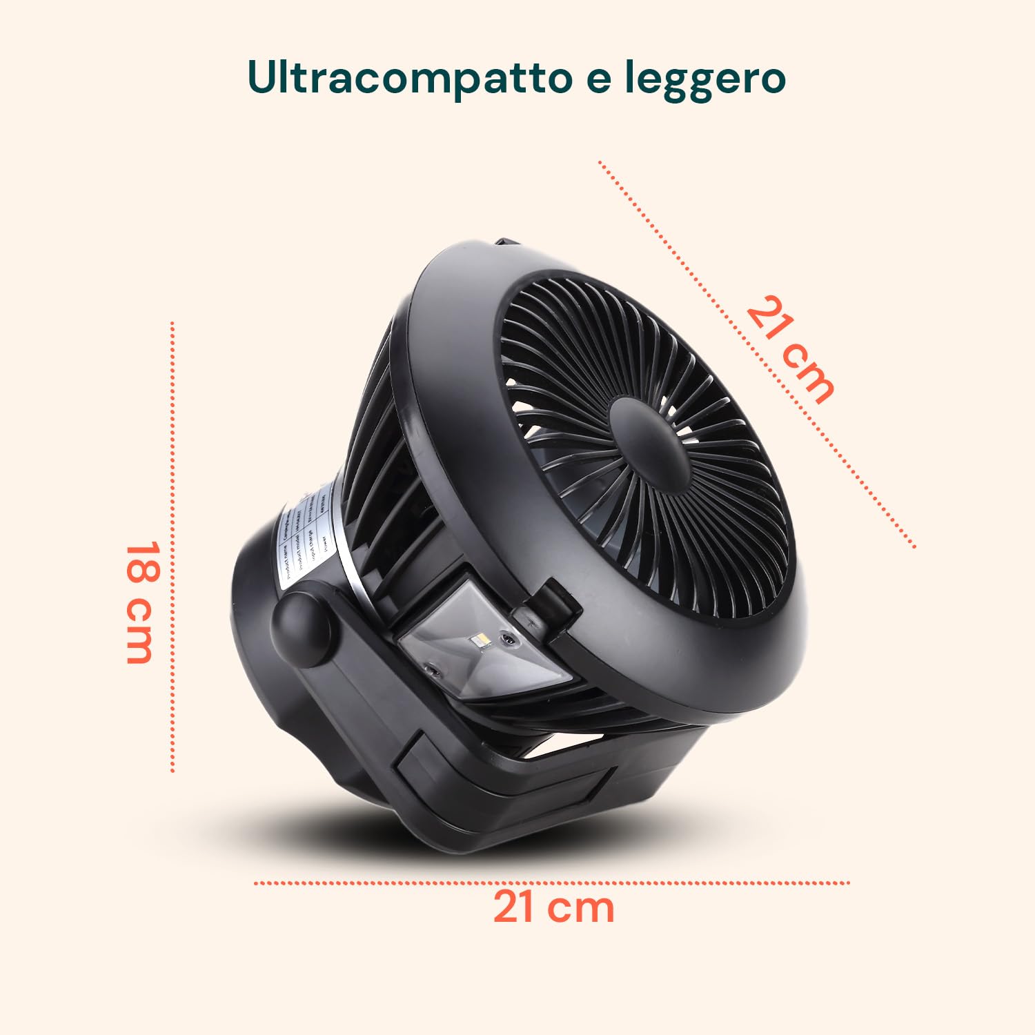 Wintem Ventilatore da Esterno con Comode Luci LED Integrate e Ricarica Solare o USB 4W - 5V con 4 Velocità per Adattarsi ad Ogni Esigenza - Lunga Durata Fino a 25 Ore di Autonomia - 23cm