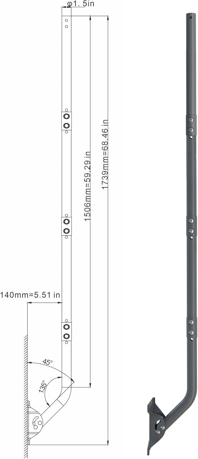 CEKAY Universal Mounting Pole (1 1/2" Dia x 68" L) – J Pole Mount for Antenna, Starlink Dish & Weather Station – Adjustable Pivot/Lock Bracket for Wall, Eave, Roof – Powder-Coated, Corrosion-Resistant