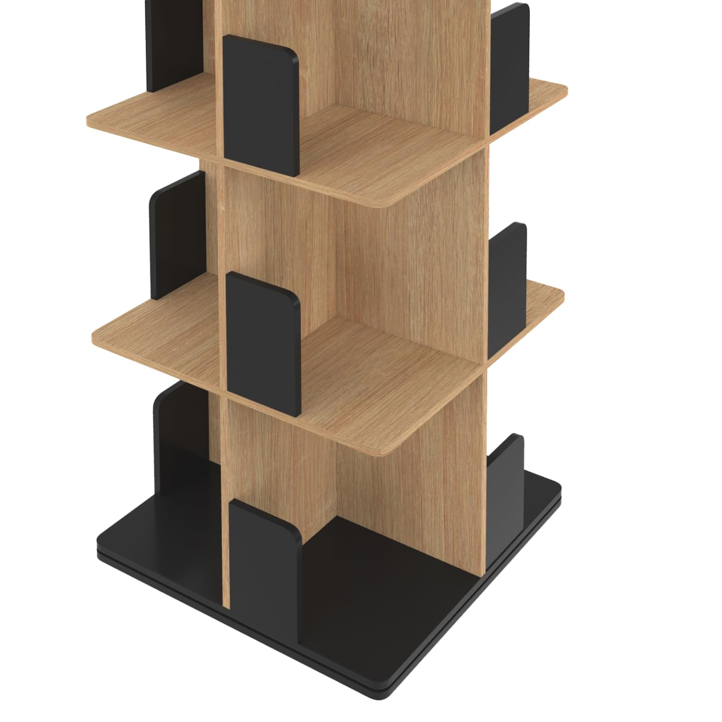 IDMarket - Etagère bibliothèque rotative 4 Niveaux RAPHA Noir et Effet Bois