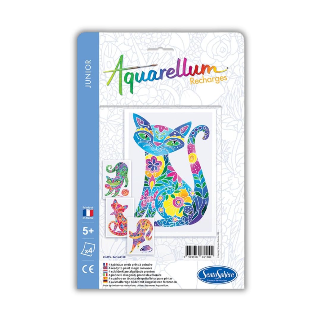 Sentosphère - Aquarellum Refill - Cats - 6512R - Creative Leisure Kit - Refill Aquarellum Cards - Painting Kit - Magic Watercolour Paint - For Ages 7 and Up - Made in France