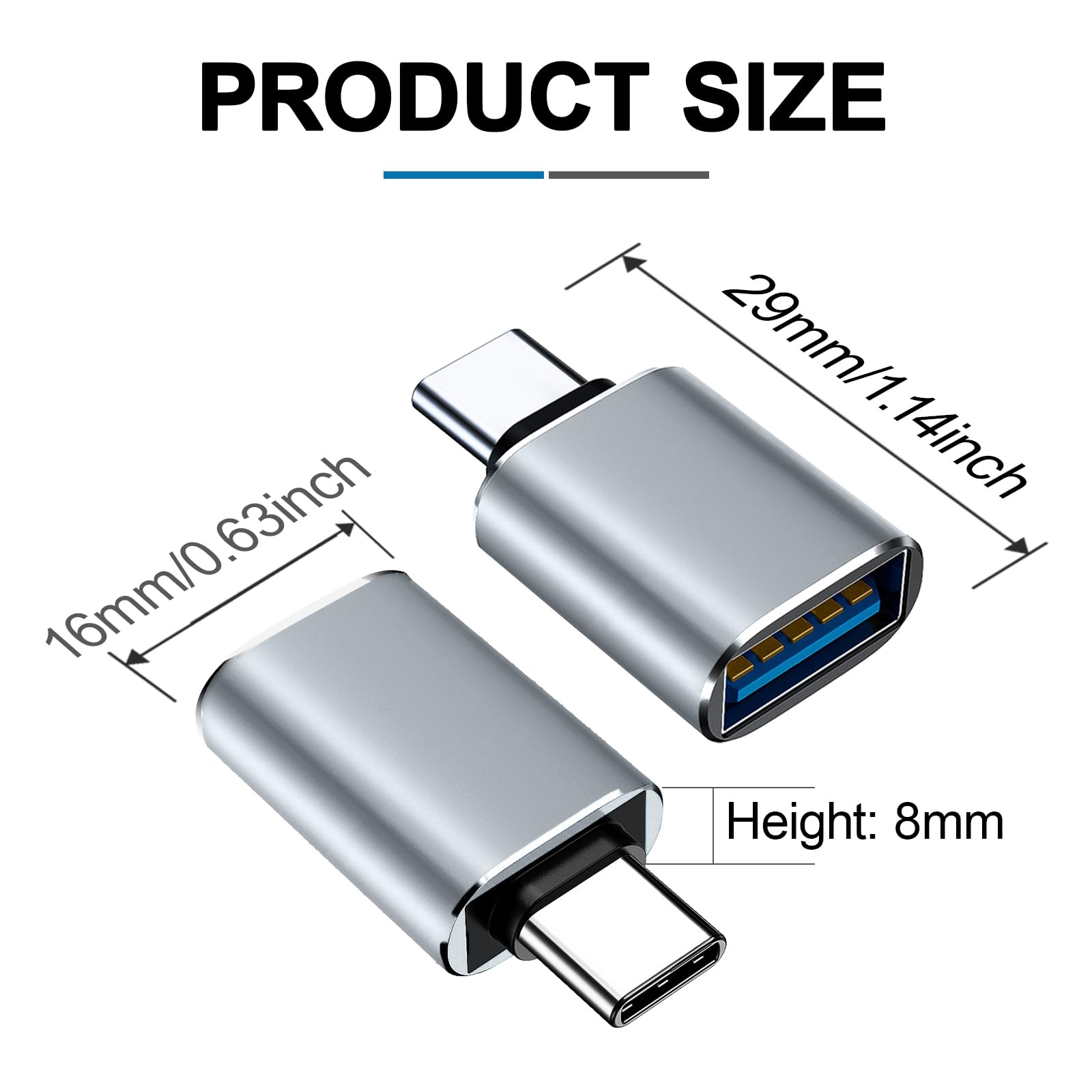 TreeTribe 2 Pack USB C to USB Adapter, Aluminum OTG Converter USB-C to USB Female Adaptor Compatible with MacBook Pro,Galaxy Type-C Smartphone and Tablet (Gray) — view 2
