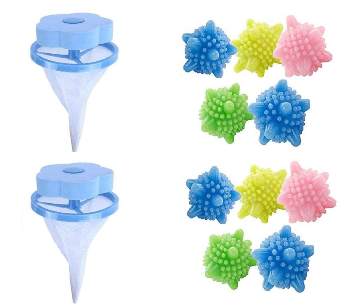 SARNESHWERAM 2 Pcs Washing Machine Floating Lint Mesh Bags And Reusable Laundry Dryer Balls Set - Hair Catcher, Lint Trap, And Eco-Friendly Dryer Balls Anti Vibration Pads (10Ball+2Bag)