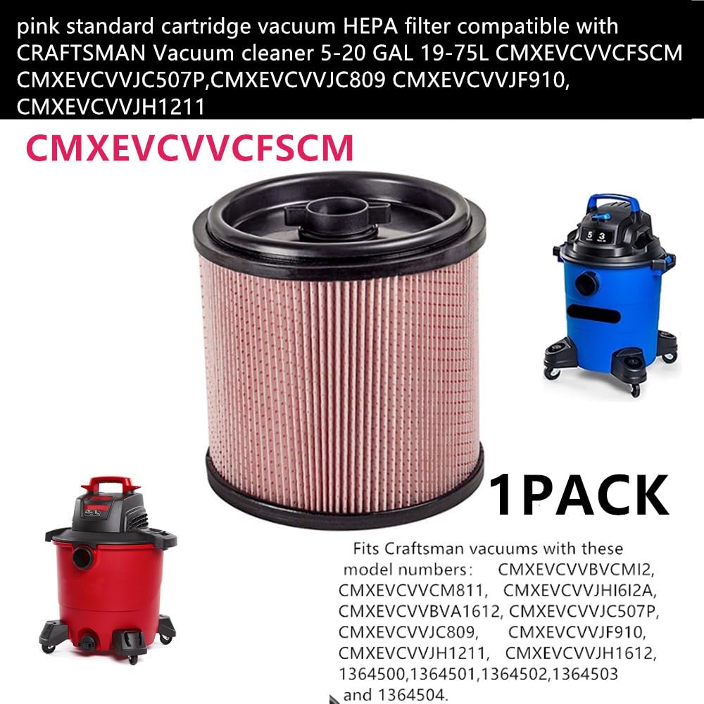 1 PACK Amigriki pink standard cartridge vacuum HEPA filter compatible with CRAFTSMAN Vacuum cleaner 5-20 GAL 19-75L CMXEVCVVCFSCM CMXEVCVVJC507P,CMXEVCVVJC809 CMXEVCVVJF910,CMXEVCVVJH1211