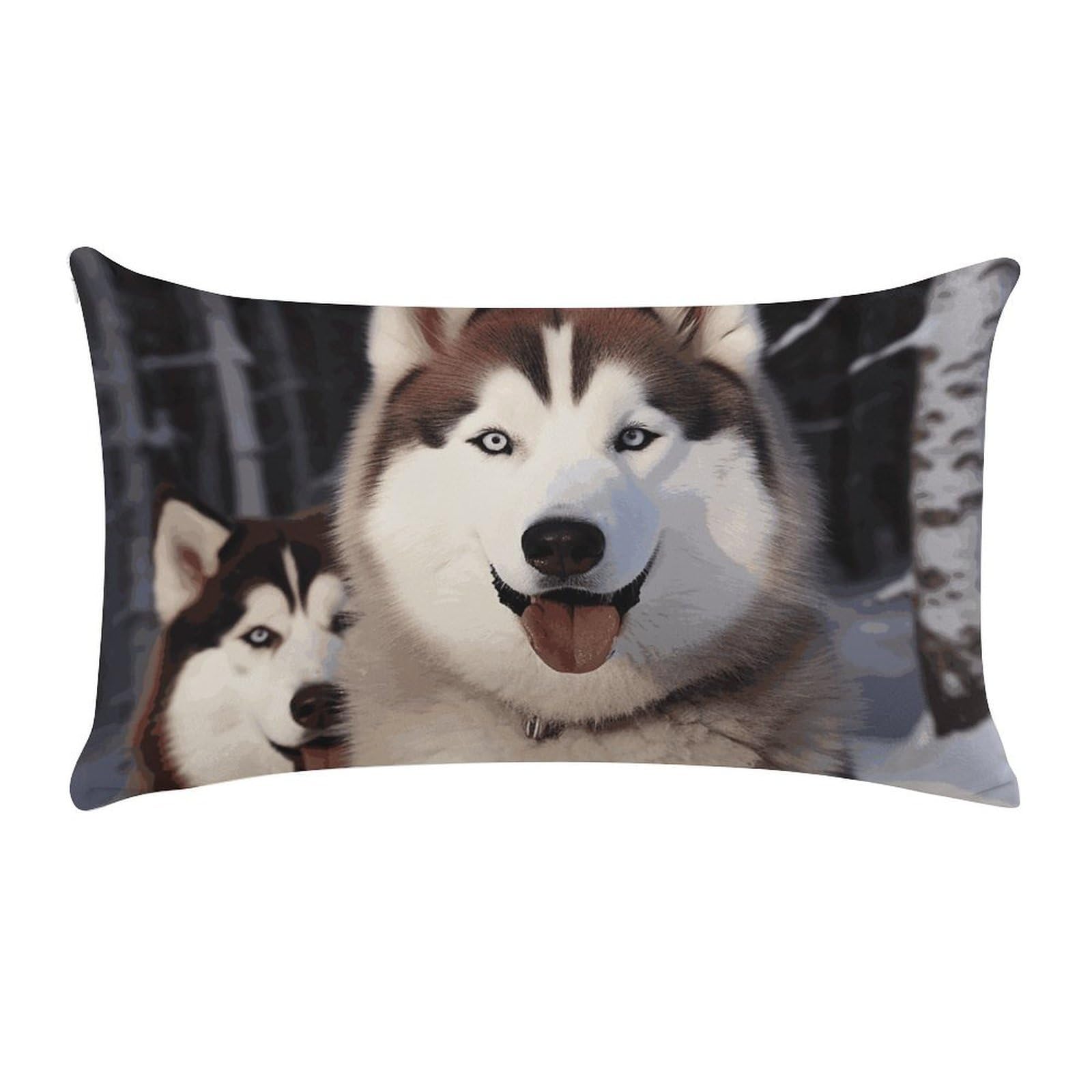 Huskies Pillow Cases for Sofa, Super Soft Plush Pillow Cover with Zipper, Luxury Cozy Pillow Shams for All Seasons, Lightweight Pillowcases for Bedroom, 12" X 20"