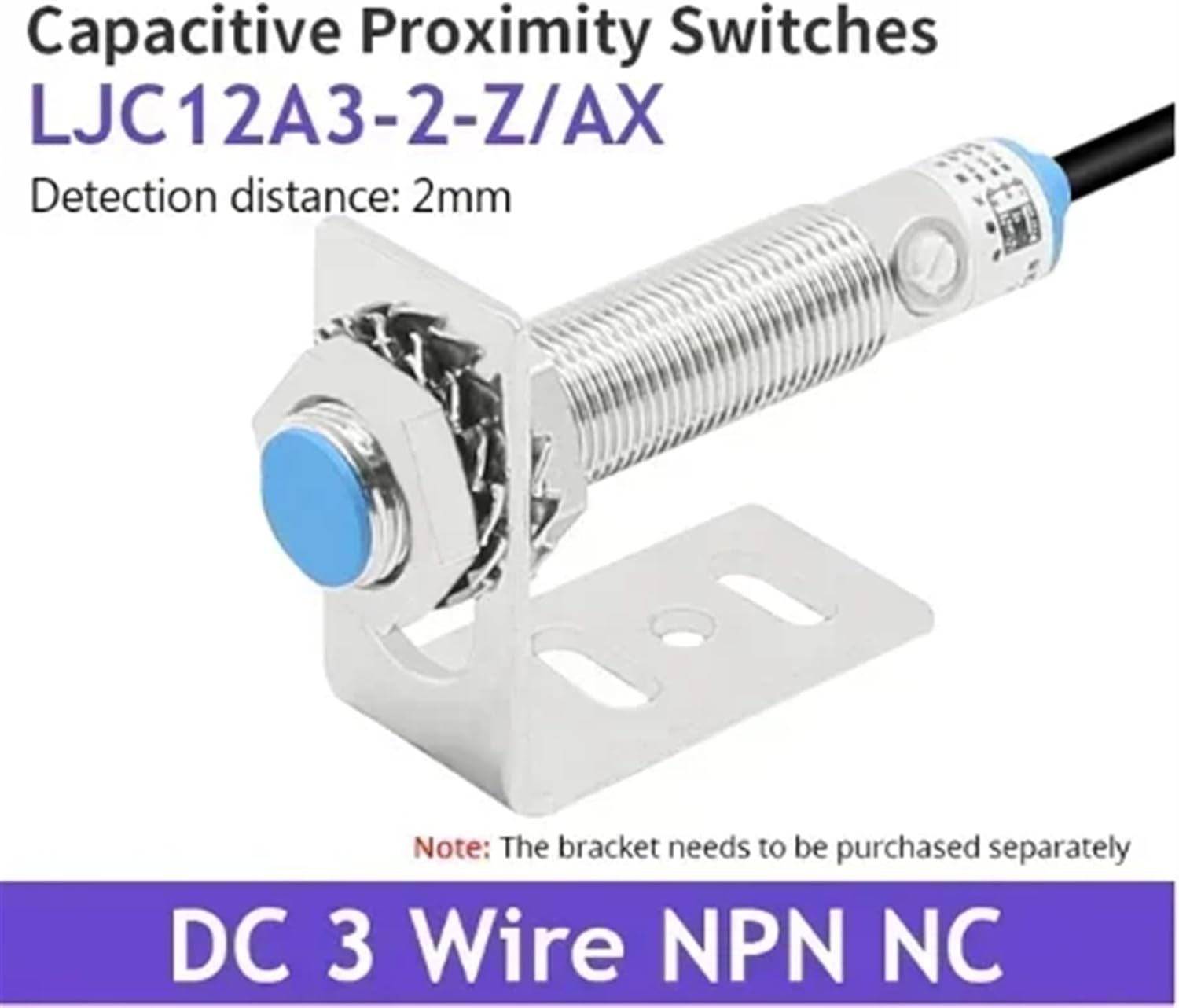 LJC12A3 M12 Capacitive Proximity Switch DC 3-Wire LJC12A3 Serise Inductive Proximity Sensors PNP NPN DC 6V-36V AC 90-250V (Color : LJC12A3-2-Z AX, Size : Without bracket)
