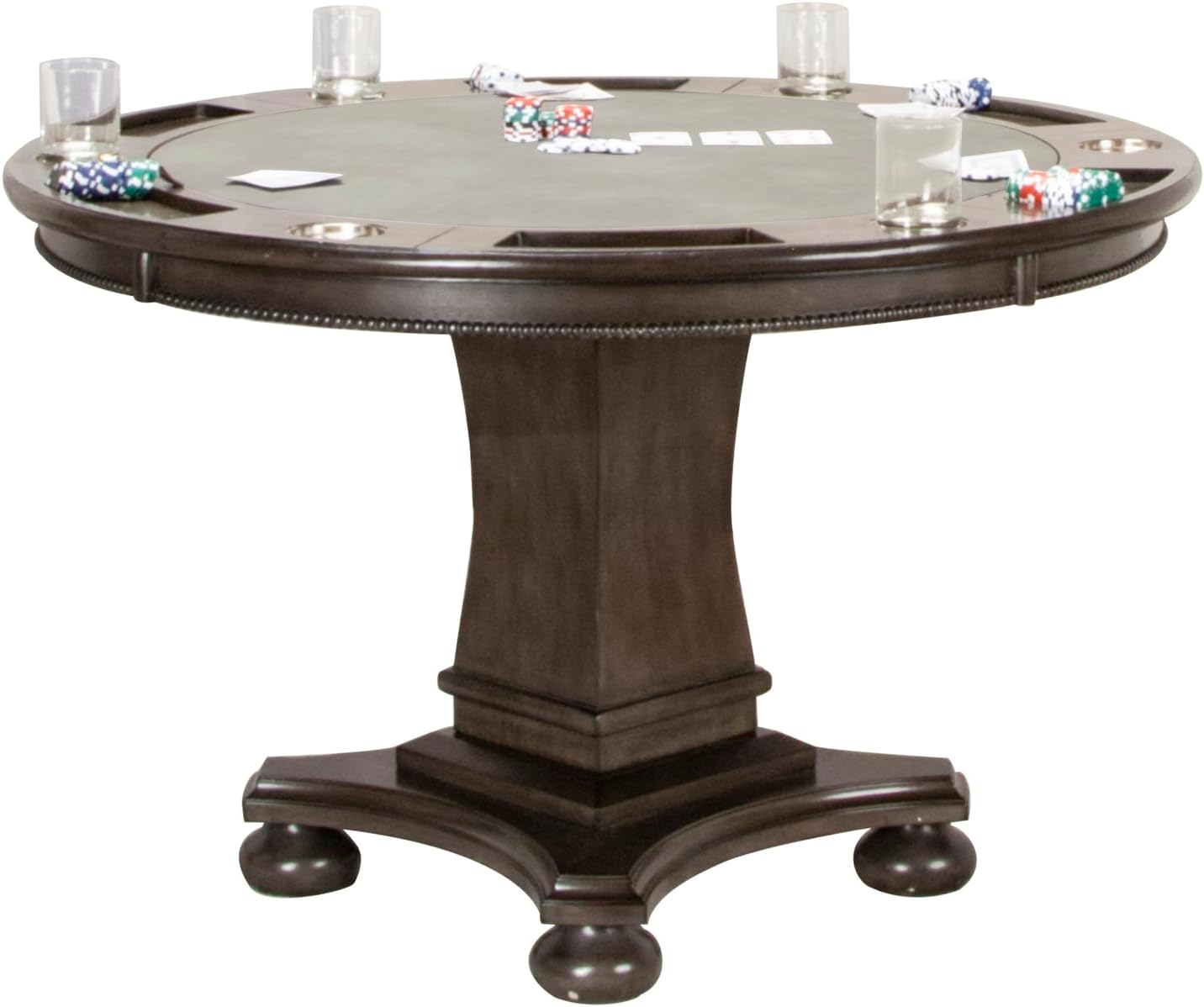 HomeStock Round Dining Poker Table - 48" Vegas Game Table, Reversible Top, Seats 6, Gray Wood Finish