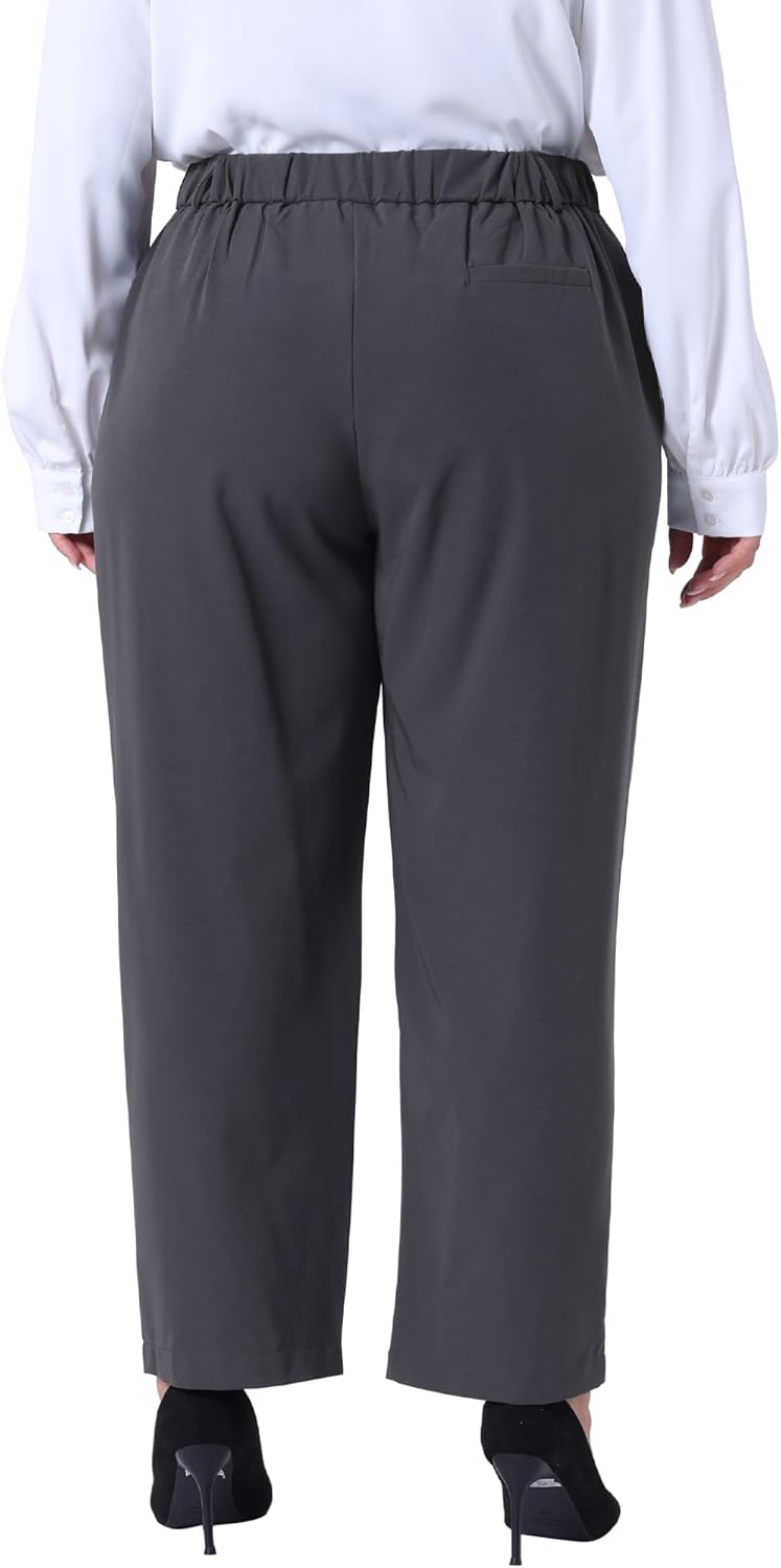 Agnes Orinda Plus Size Pants for Women Elastic High Waisted Long Straight Business Casual Work Pants Trousers with Pockets - Image 4