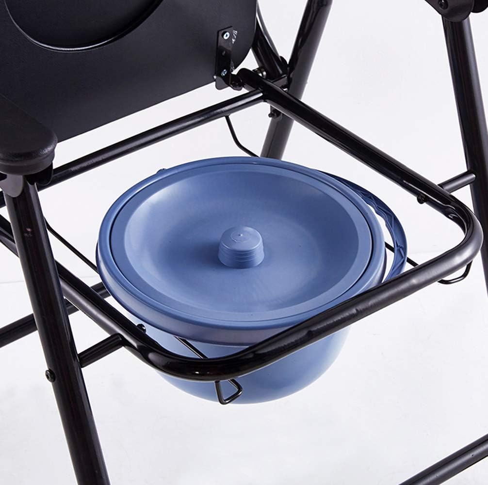 RXBFD Folding Bedside Commode with Arms,Portable Thickened Steel Pipe Frame Multiple Function Bathroom Shower Chair,with Detachable Splash Guard/Bucket/Lid(with Bucket)