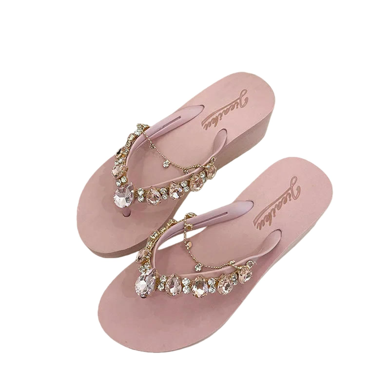 Gyios Flip Flops Men Women Slippers Fashion Summer Outwear Thick Sole Slope Heels Beach Vacation Slippers-pink-39