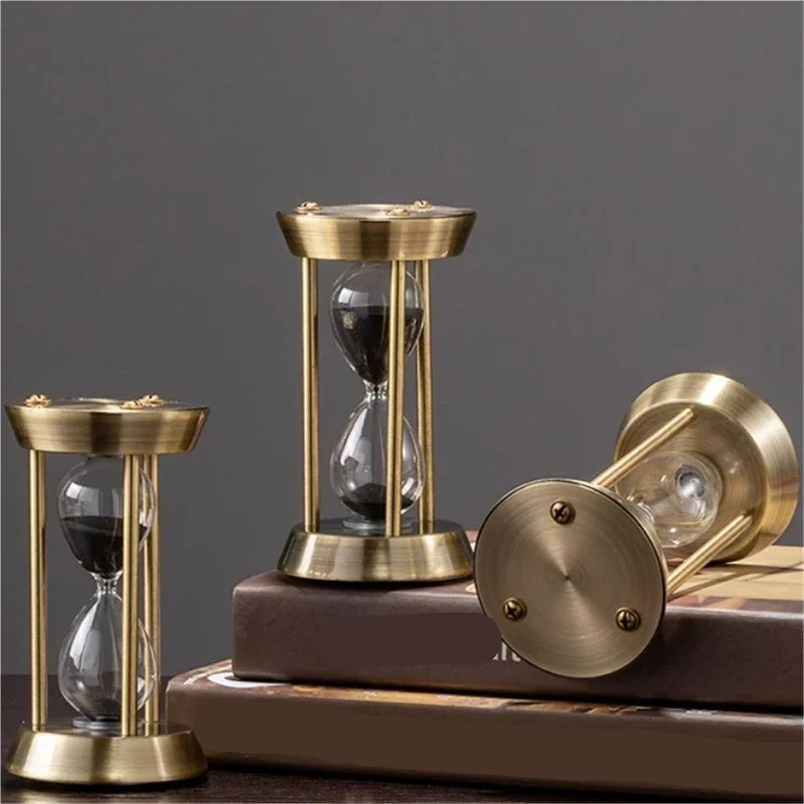 Reloj de Arena Cristal Hecho a Mano Retro 15 Minutos, Reloj clásico Metal, decoración Escritorio de Cocina(Gold)