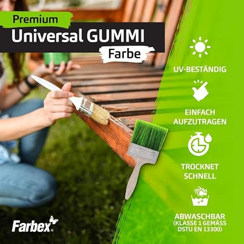 FARBEX Universal Premium Gummi Farbe-Innen und Außenfarbe für alle Oberflächen, Elastische Abdichtung gegen Feuchtigkeit, Witterung-1,2 kg-Schwarz