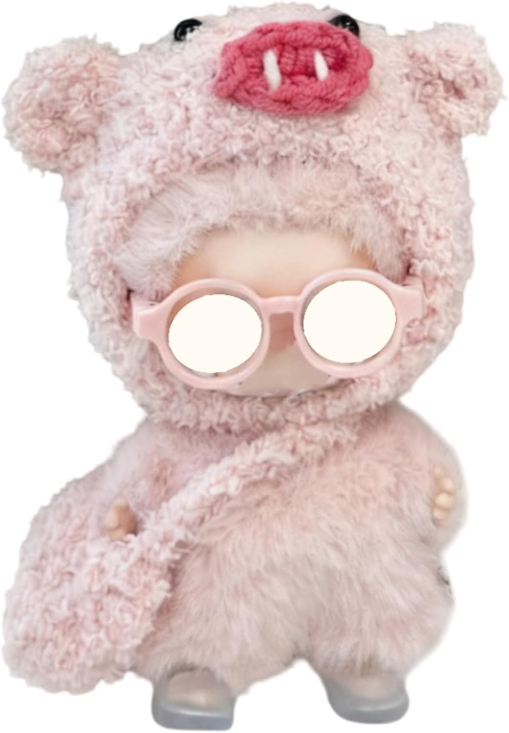 Clothes for 10cm Doll, 4 pcs Set 4.0 LBB Doll's Outfits Luxury Glasses Crochet Hats Glasses Bag Shoes Accessories Stylish Adorable Small Clothes (No Doll) (Pig Pink)
