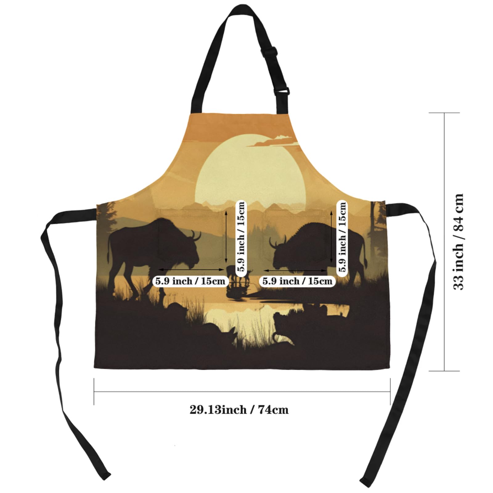 Aglebo Sunset River Cow Chef Apron with Pockets Adjustable Shoulder Strap Waterproof Cooking Apron for Kitchen Baking Gardening Pottery Painting