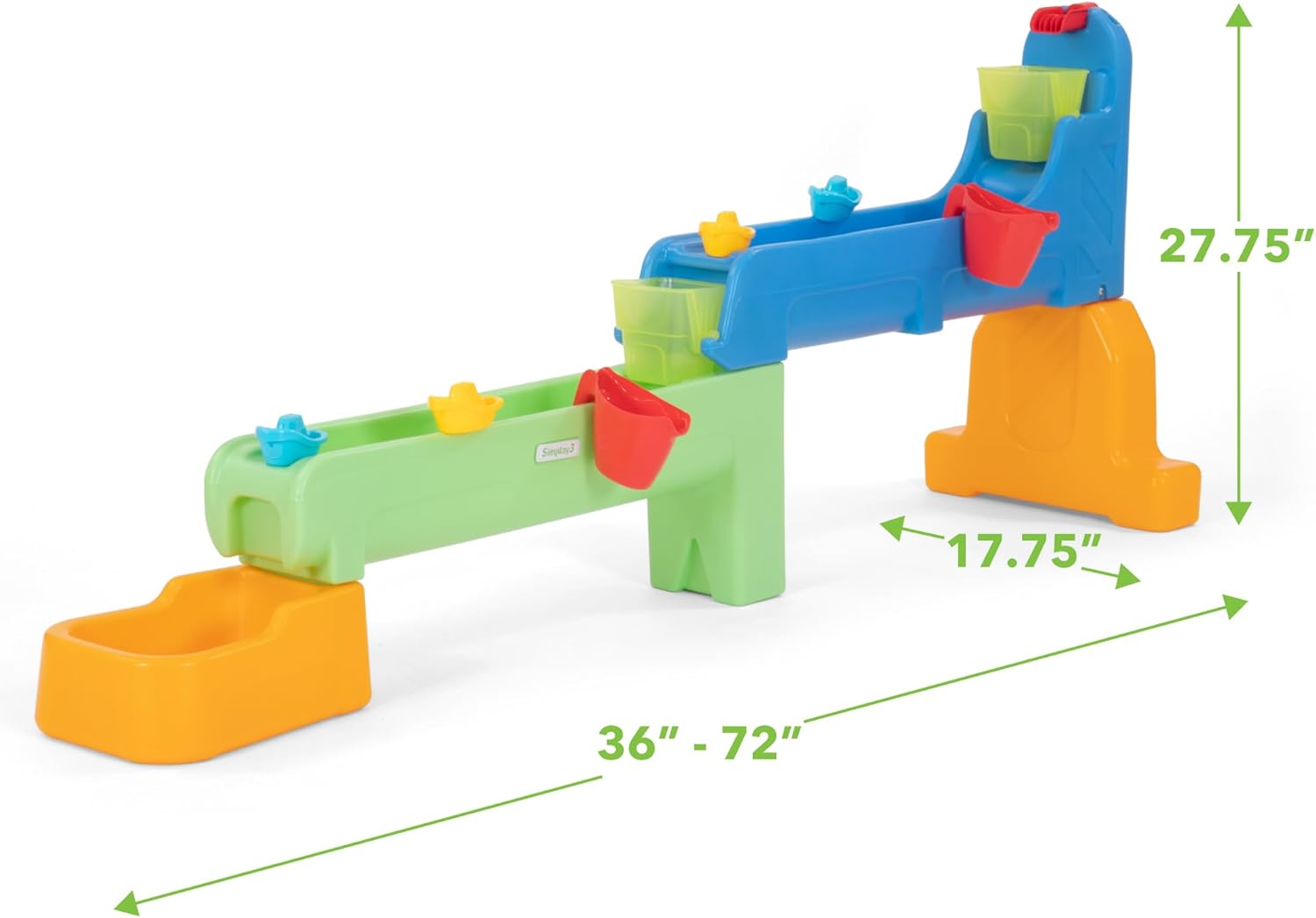 Simplay3 Rushing River Falls Multi-Level Outdoor Water Play Table, Expandable Splash Table for Toddlers and Kids Ages 1.5 to 6 - Includes 9 Accessories, Made in USA