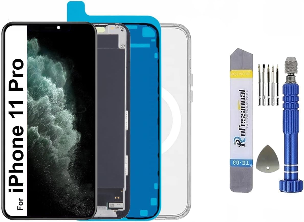 Pantalla para iPhone 11 Pro LCD 5,8" HD+ pantalla de repuesto con marco de montaje, incluye herramienta de reparación, soporte True Tone & Face ID