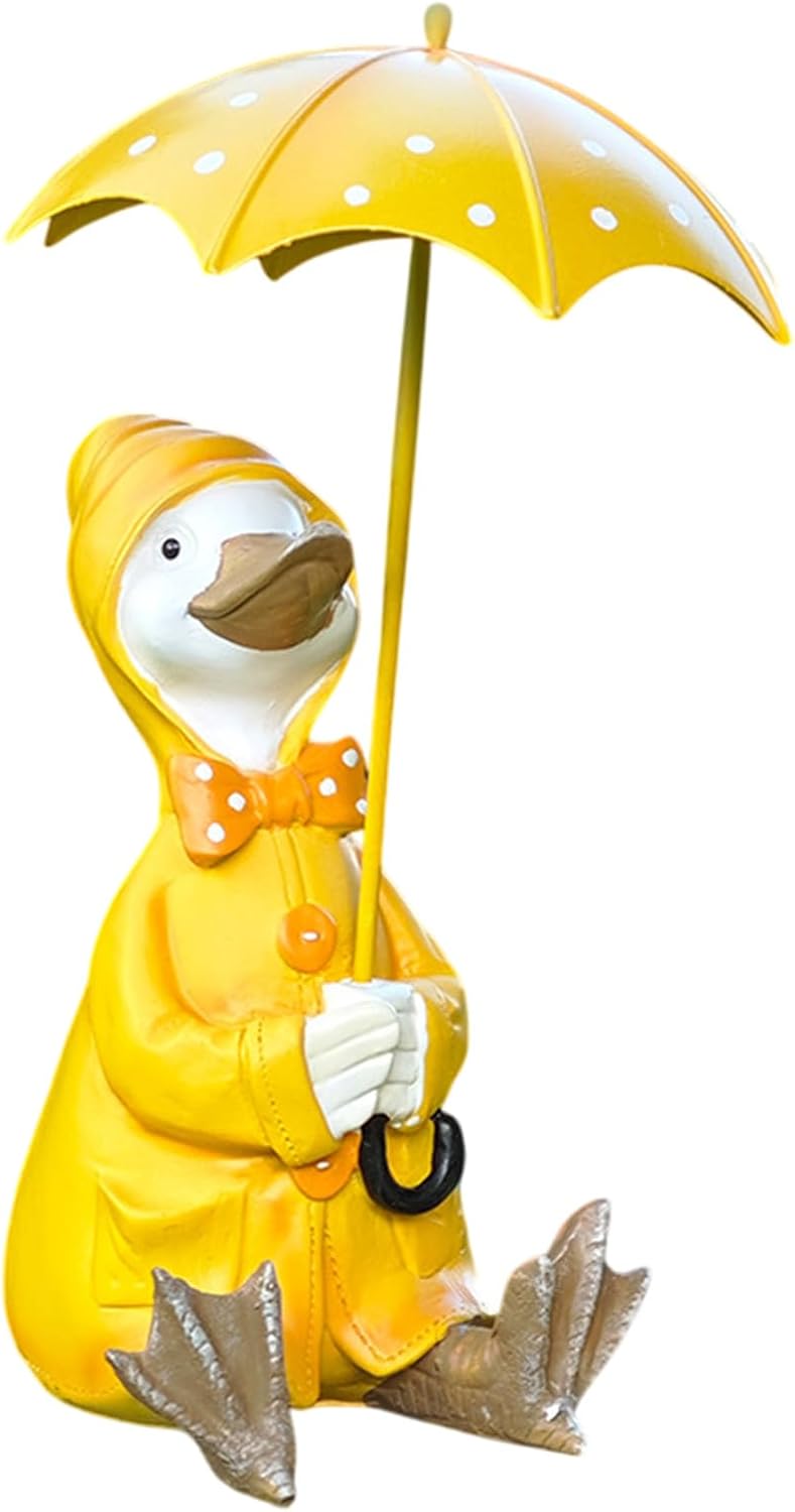 Holding Umbrella Duck Statue Outdoor Garden Statue Resin Duck Sculpture Garden Decor for Outside Lawn Decor Duck Statue Ornament for Patio, Balcony, Yard, Spring Decor Cute Fingurines
