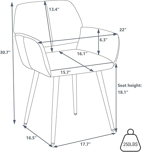 Miniatura 5 de HomVent Silla de escritorio de maquillaje, silla de tocador, moderna silla de oficina en casa con brazos y pintura de madera, patas de metal para