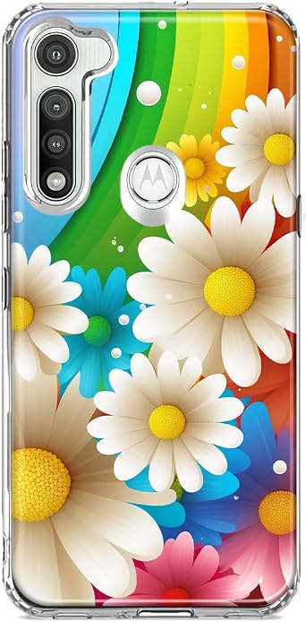 Mundaze - لهاتف Motorola Moto G Fast Colorful Rainbow Daisies Blue Pink White Green Case Slim Hybrid Shockproof Hard Shell Soft TPU غطاء حماية عالي التحمل للهاتف