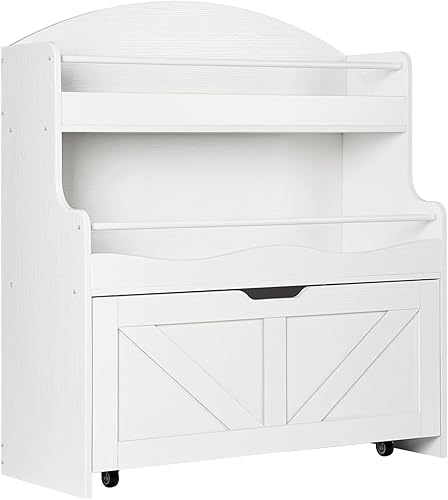 HOOBRO Estantería para niños, organizador de almacenamiento de juguetes con cajón móvil, estantería para niños con barra transversal, estantería