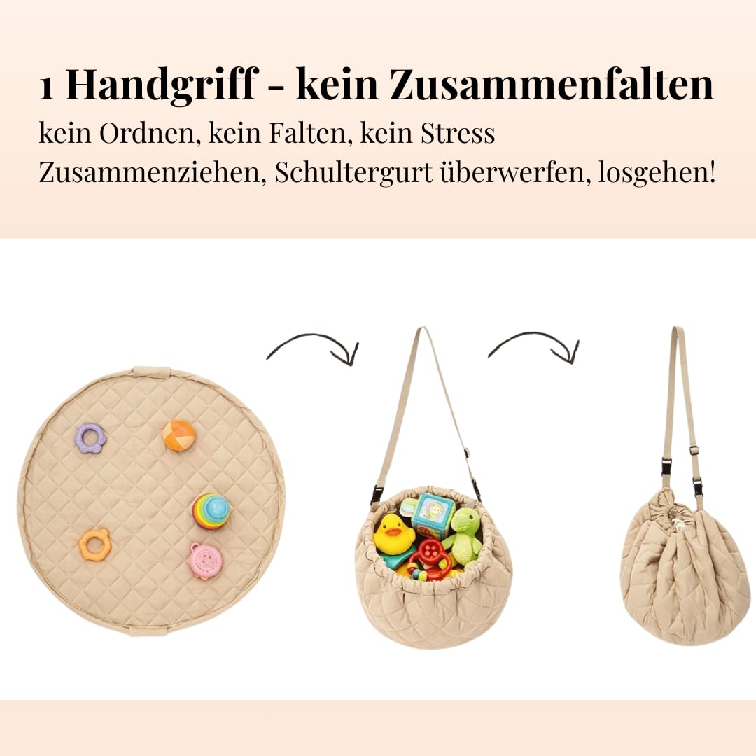 Krabbeldecke Baby rund 110 cm – Extra weich & dick gepolstert, waschbar, schadstofffrei, faltbar mit Tragegriff, Spieldecke für zuhause & unterwegs