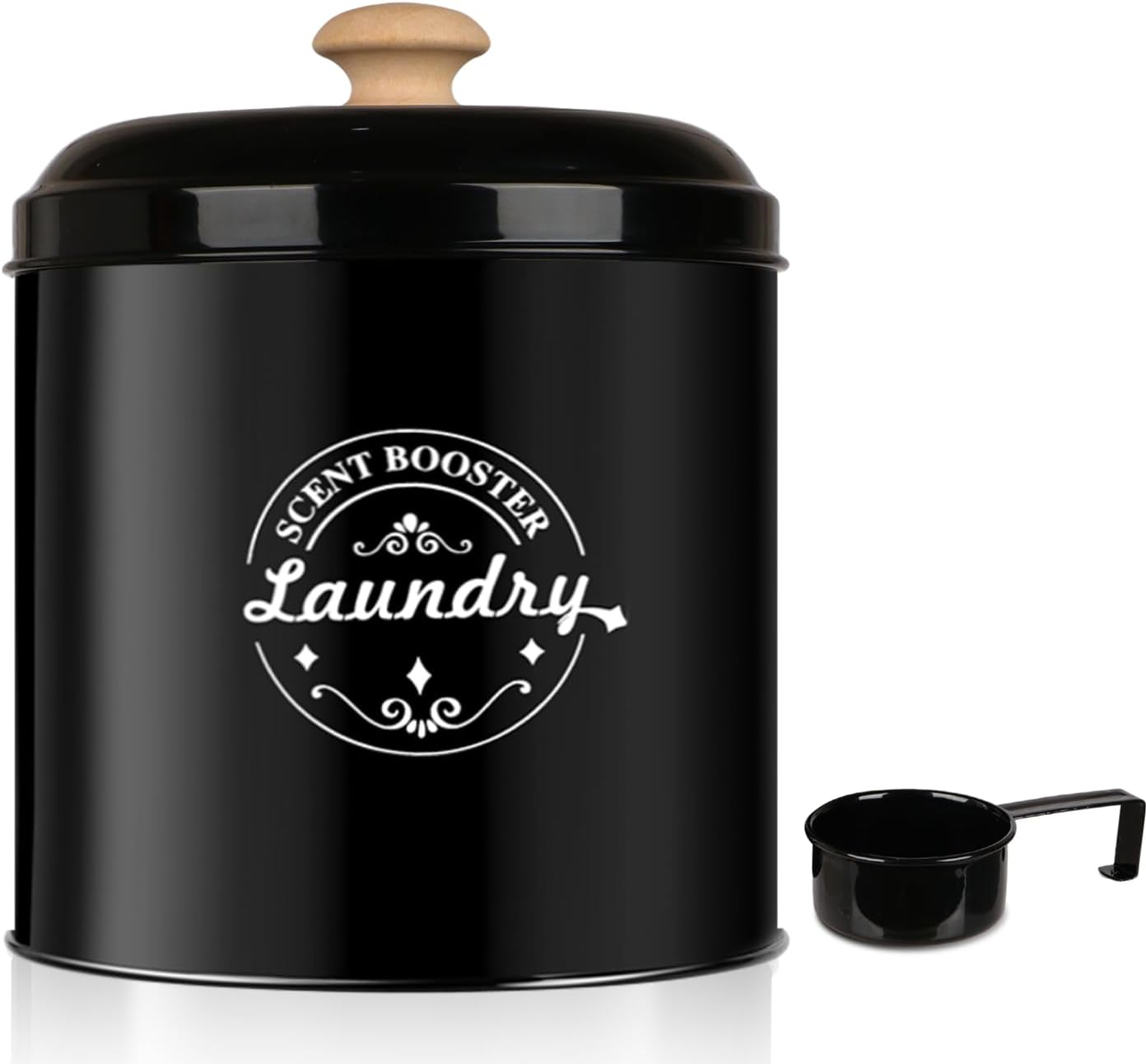 Laundry scent booster beads dispenser container organization metal farmhouse decor