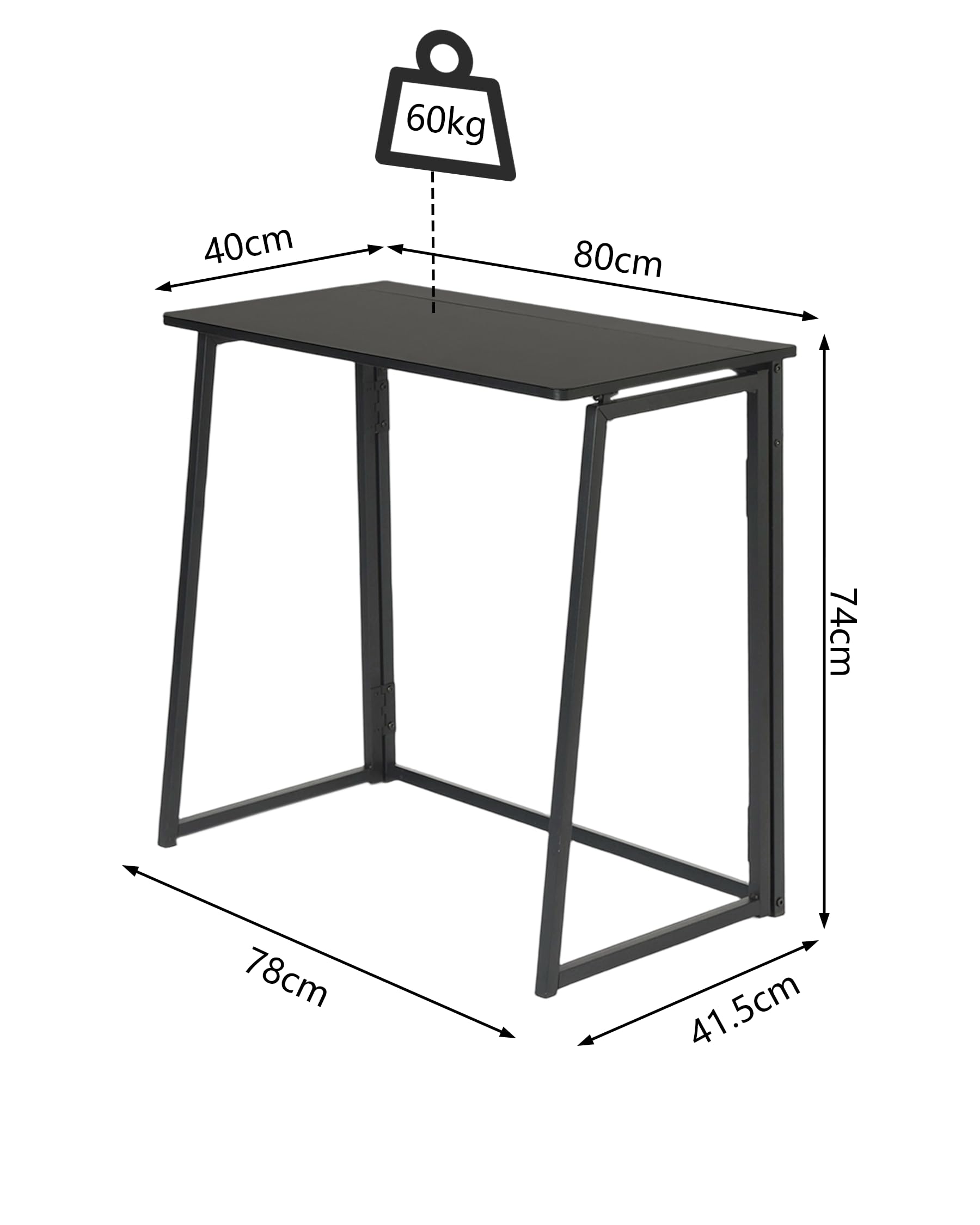 Mesa Plegable,Mesa Escritorio Pequeña 80x40x70CM Escritorio Juvenil Adecuado para Oficinas Dormitorios Estudios Salones Oficinas Domésticas Fácil de Montar Mesa Ordenador Pequeña（Negro）