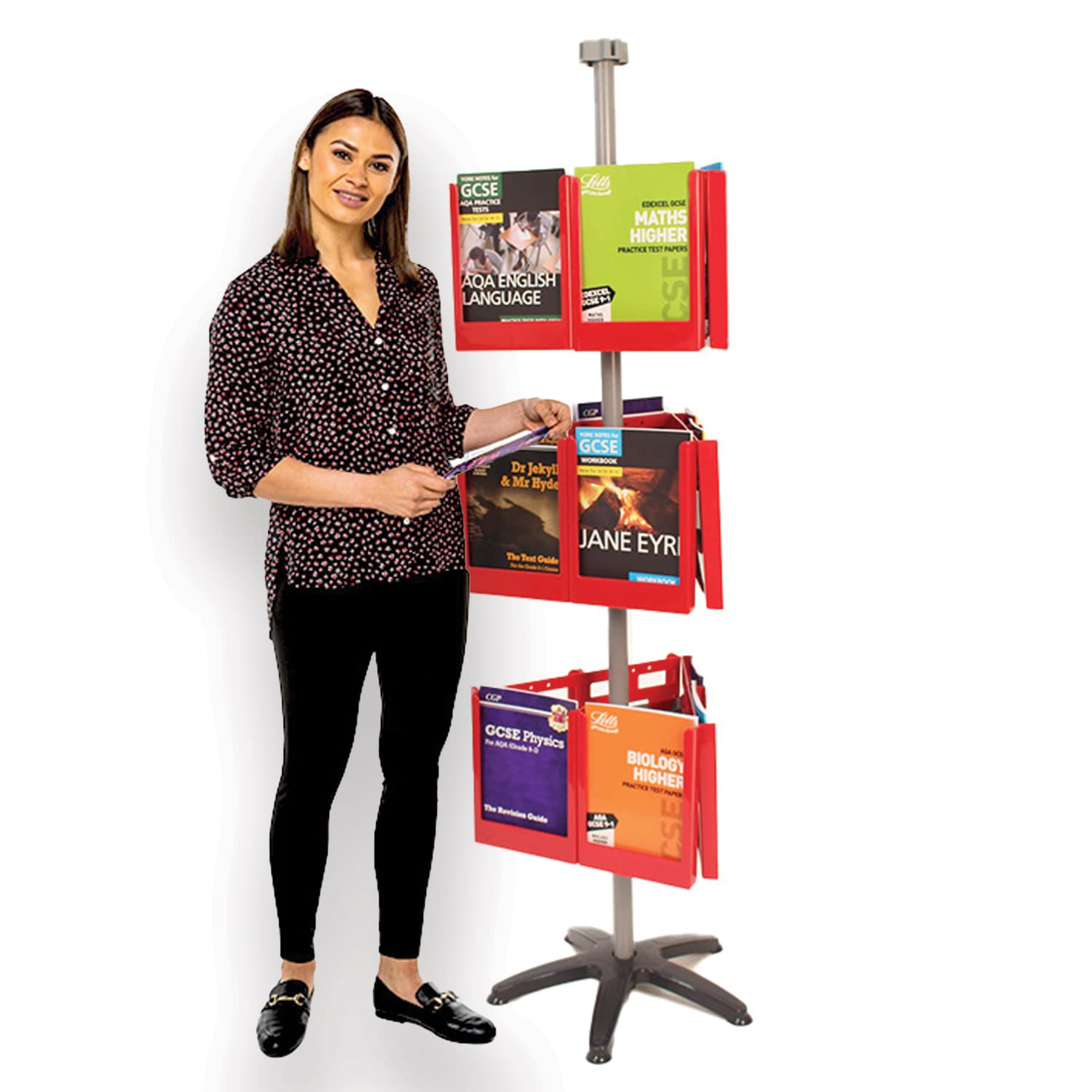 Wonderwall Red Leaflet Holder | Revolving Leaflet Display & Dispenser | Expanda-Stand System | | 18 X A4 Pockets