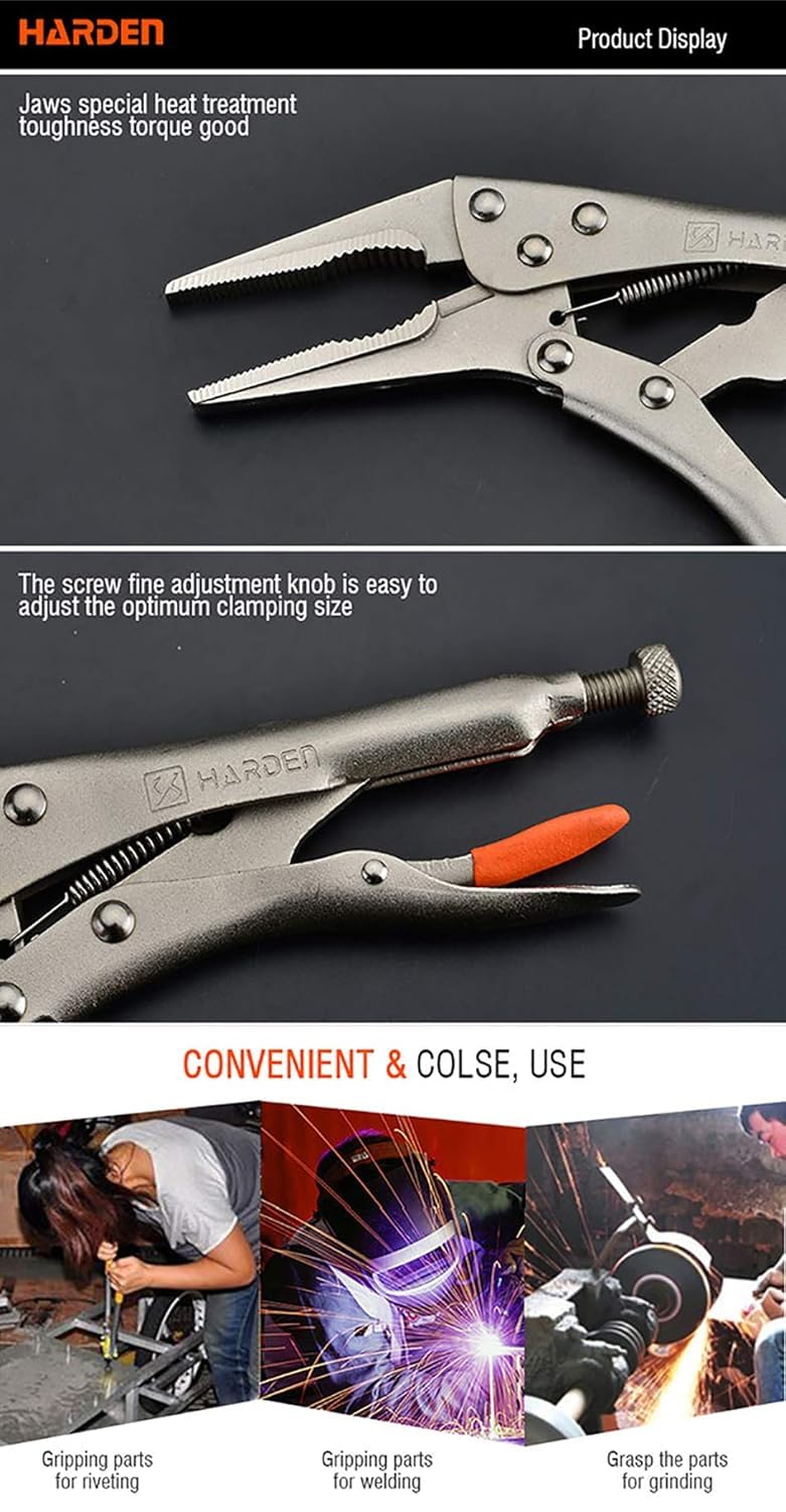 Harden 9" Long Nose Lock-Grip Pliers, Strong Alloy Steel, Round Head Clamp, Adjustment Knob - Professional Series 560622 B 2