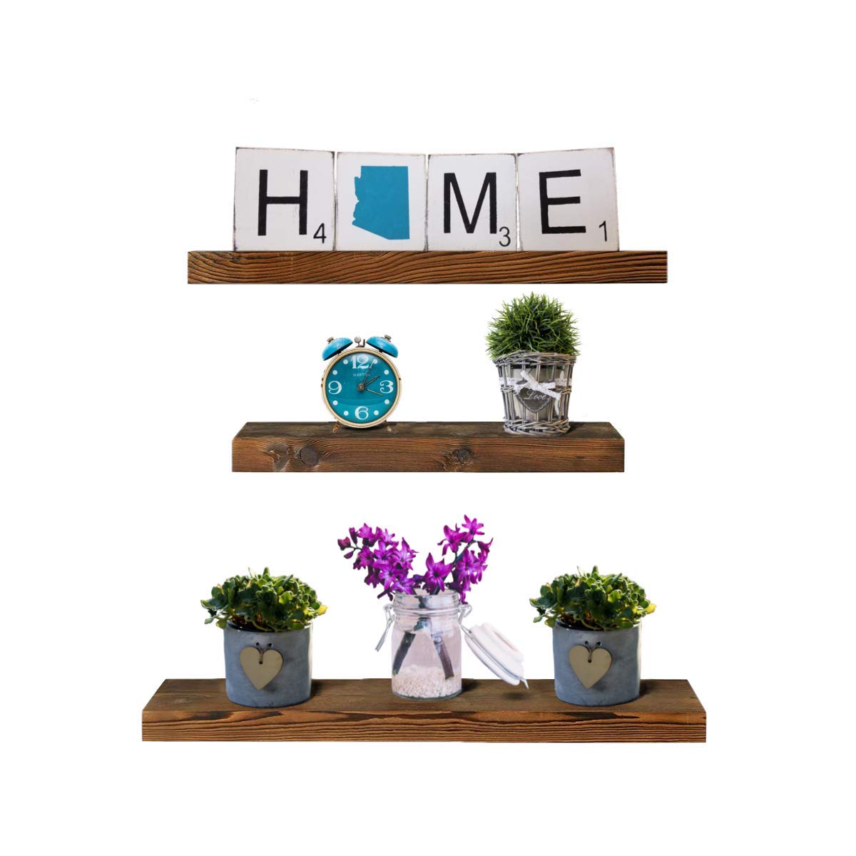 Ty Creations Floating Shelves Wall Mounted Set of 3 | Rustic Solid Wood Wall Storage Shelves for Bathroom, Kitchen, Bedroom, Living Room, Office & More