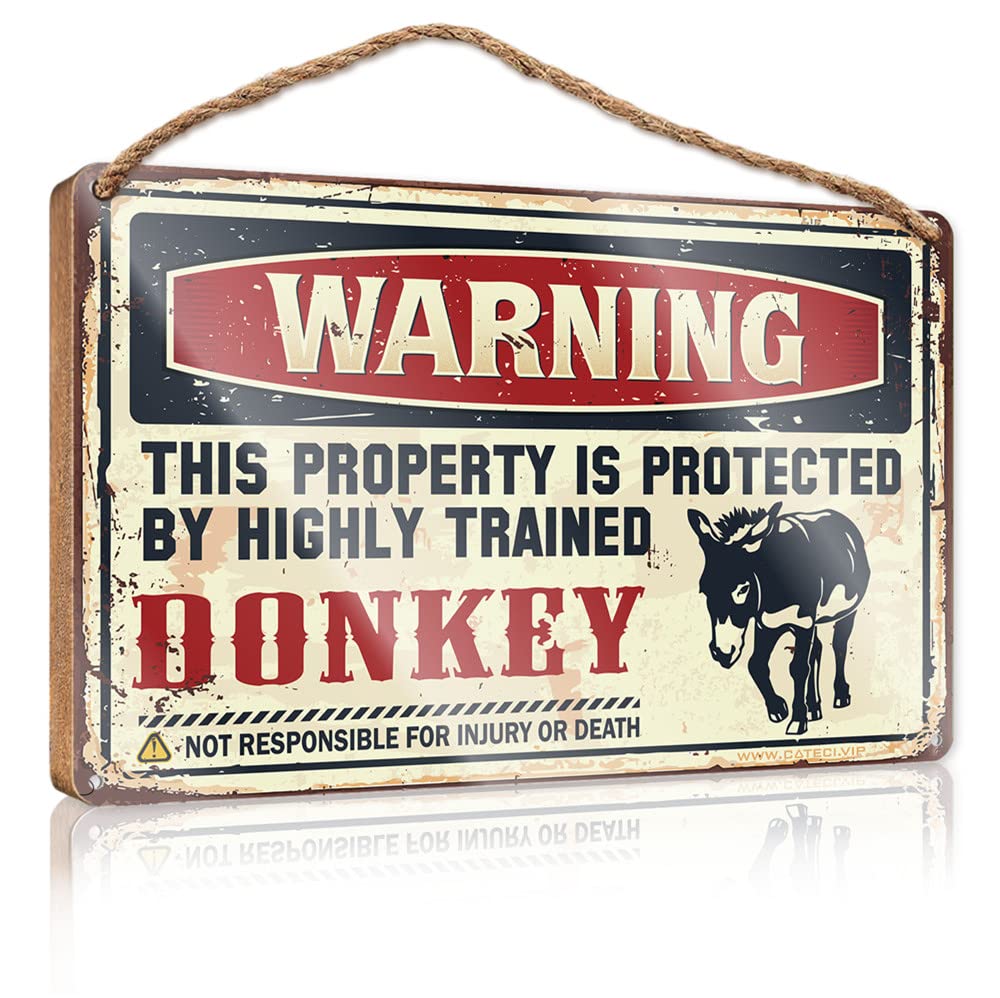 Dtha One Color Hanging Decor Porch Warning This Property Is Protected By A Highly Trained Donkey Wooden Sign Hanging Wooden Sign Diy Funny Kitchen Decor(23X35cm)