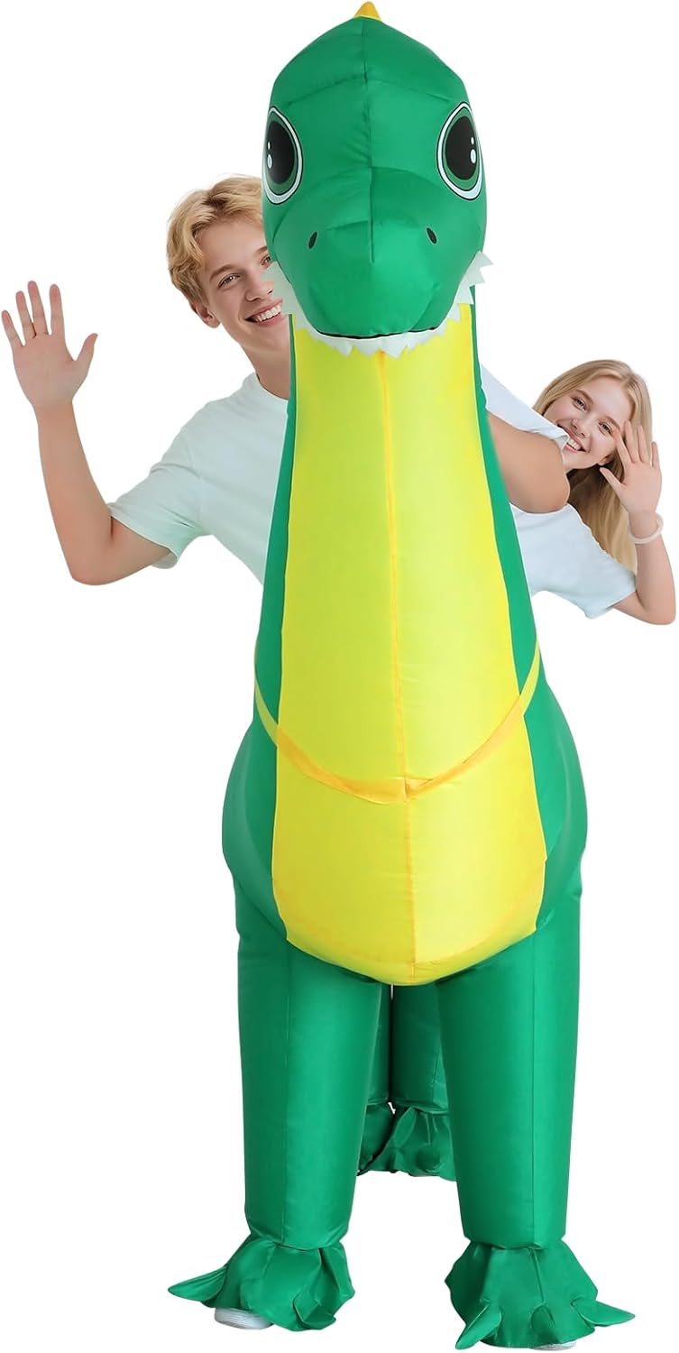 XYJKIDSES Inflatable Dinosaur Costume for Couples Halloween Costumes for Adults Funny 2025 New Inflatable Costume 2-Person Brachiosaurus Costumes Blow Up Costumes for Cosplay Party
