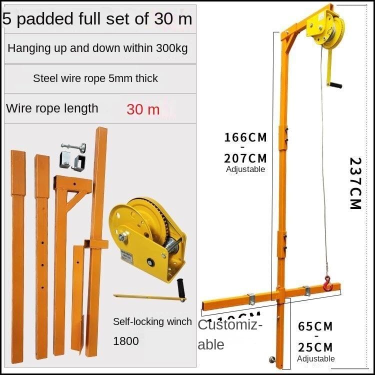 Self-Locking Winch + Bracket, Install The Air Conditioner External Unit Hoisting Machine Lift, High-Altitude Demolition Tools (Color : 3ph Brackets+20m Winch) (5ph Thickened Brackets+30m Winch)