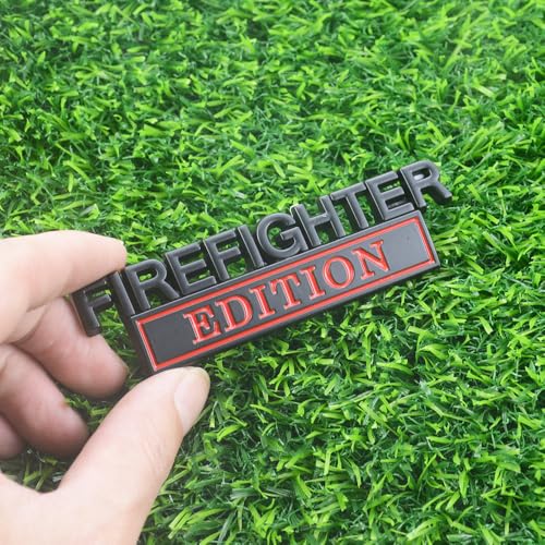 Image of 2pcs Firefighter Edition Emblem 3D Metal Decal Car Logo Badge Fit for Pickup Truck Car Truck Motorcycle 150 250 350 (Black Red)