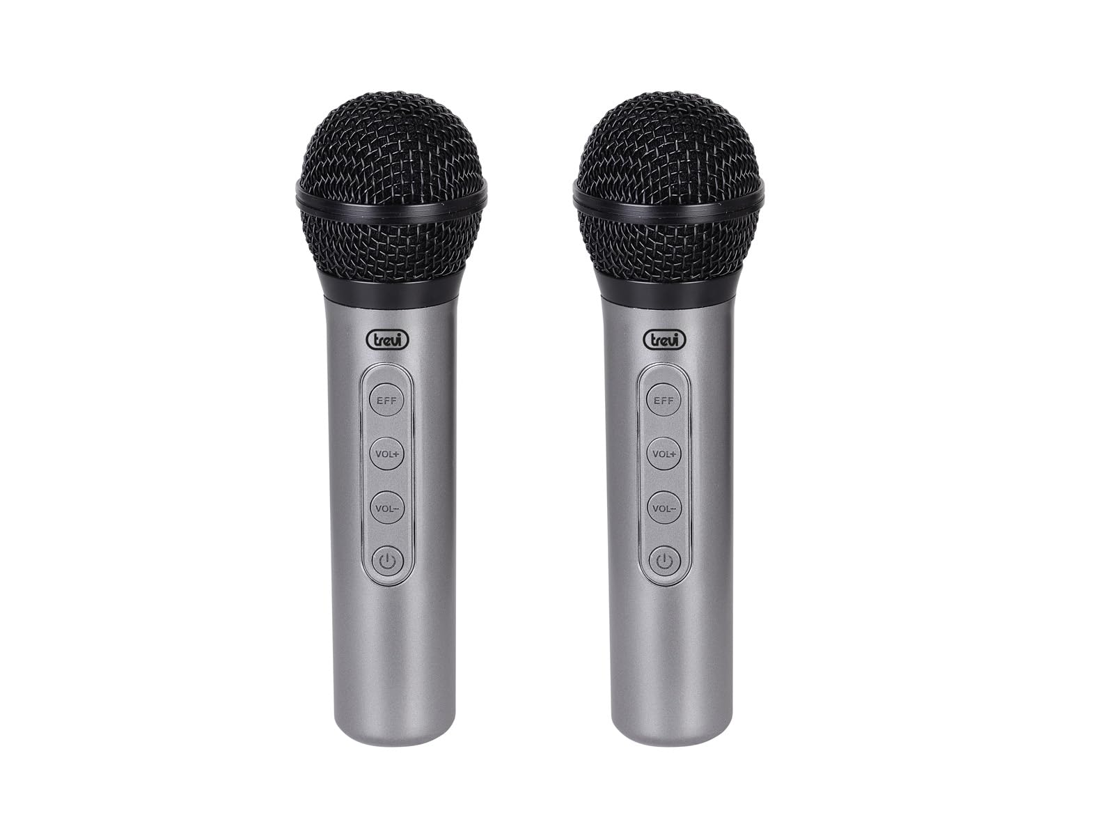 Trevi EM 415 R Set 2 Microfoni Wireless Dinamici Unidirezionali 2.4GHz con Ricevitore Universale Jack 6,3mm, Effetti Sonori, Batterie Ricaricabili USB Type-C, Karaoke, Live, Eventi, Conferenze