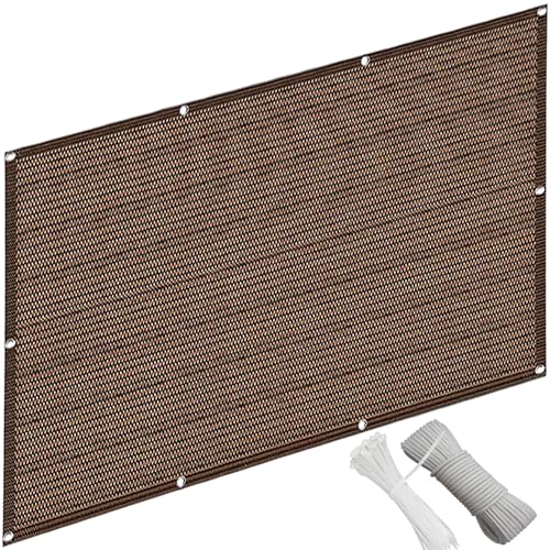 QINLIQIN Sonnensegel Sonnenschutz 0.9 x 1 m Zaunblende Sichtschutz Uv-Schutz Wind Und Wetterfest mit Befestigungsschnur Kabelbinder für Den Gartenzaun, Braun