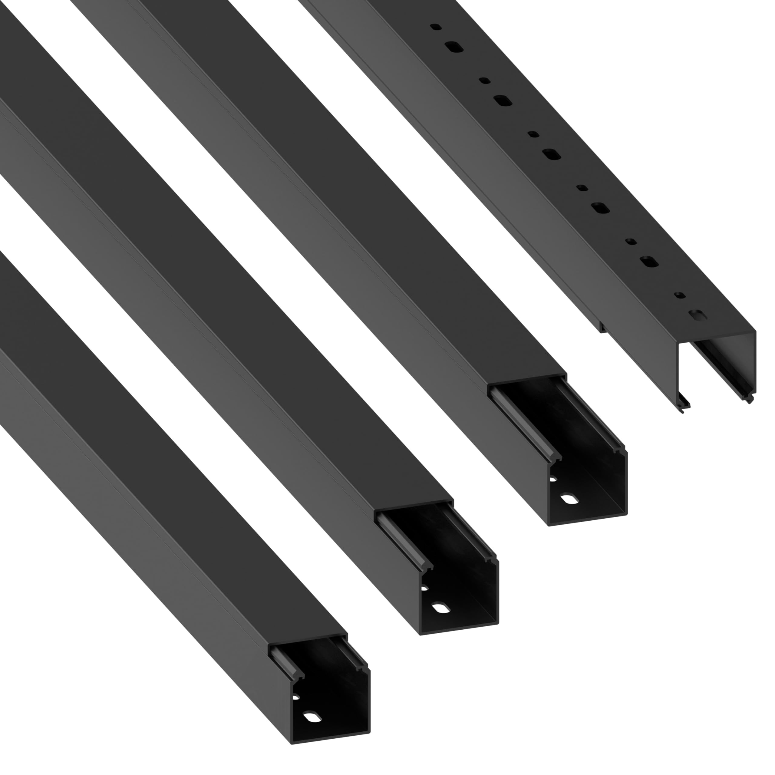 Habengut | Canalina per cavi (con foro di montaggio sul fondo) 40 x 40 mm in PVC, lunghezza 4 m (4 x 1 m di lunghezza), colore nero