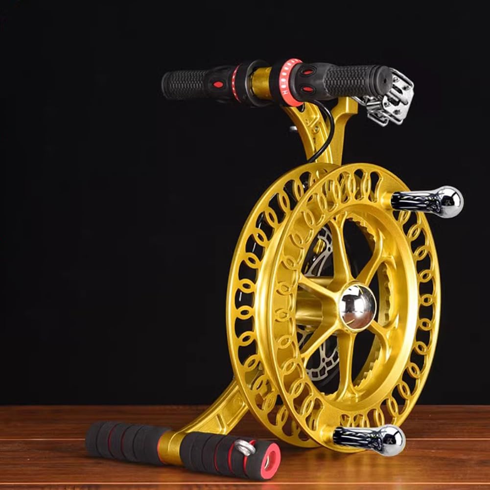 KK-GAL Alloy Kite String Reel for Adults, Professional Metal Kite Line Winder with Shoulder Strap, Outdoor Kite Line Winder Winding Reel Grip Wheel, Outdoor Kite Accessories,Gold 26cm
