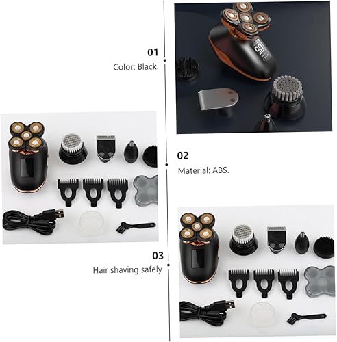 Miniatura 6 de 1pc de cinco cabezas recargable afeitadora autoservicio para hombres, diseño de materiales, novio, papá, marido, negro